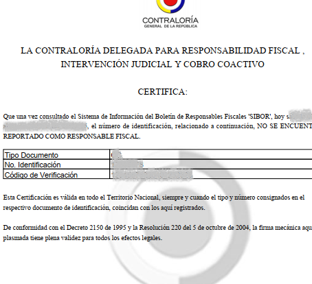 Certificado De Antecedentes Fiscales De La Contraloría